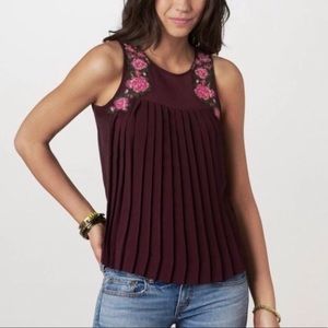 American Eagle Floral Embroidered Pleated Burgundy Tank Top Medium